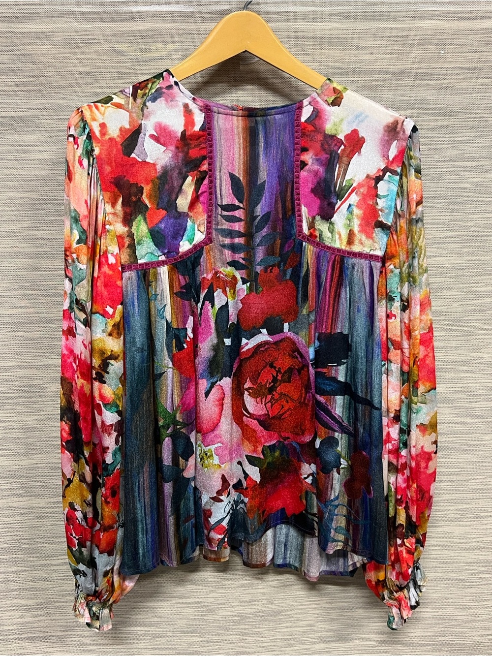Anthropologie Bl-nk Miranda Peasant Blouse Floral Print Mixed Media Women’s S